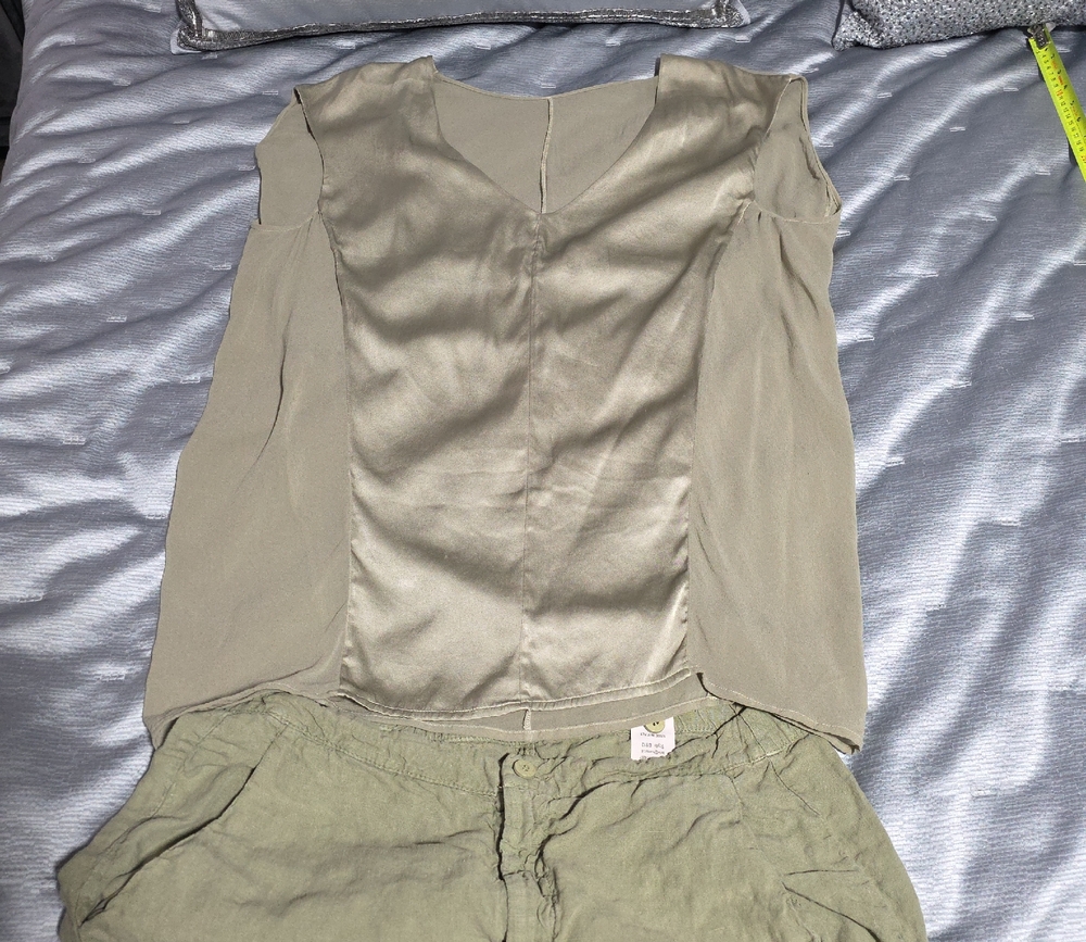 Chic Women's V-Neck Blouse And Linen Pants Suit